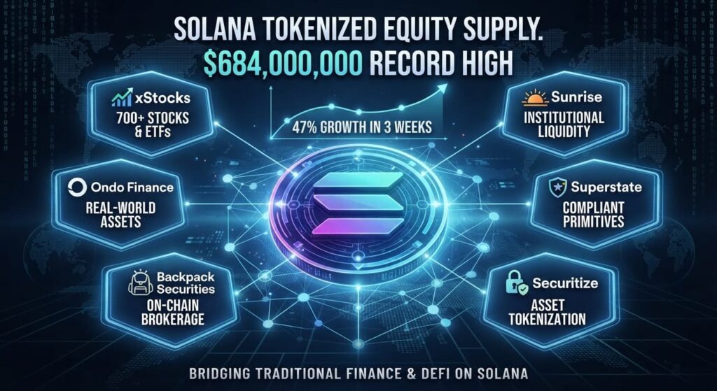 Solana Tokenized Equity Supply Surges to Record $684M Amid Multi-Platform Expansion