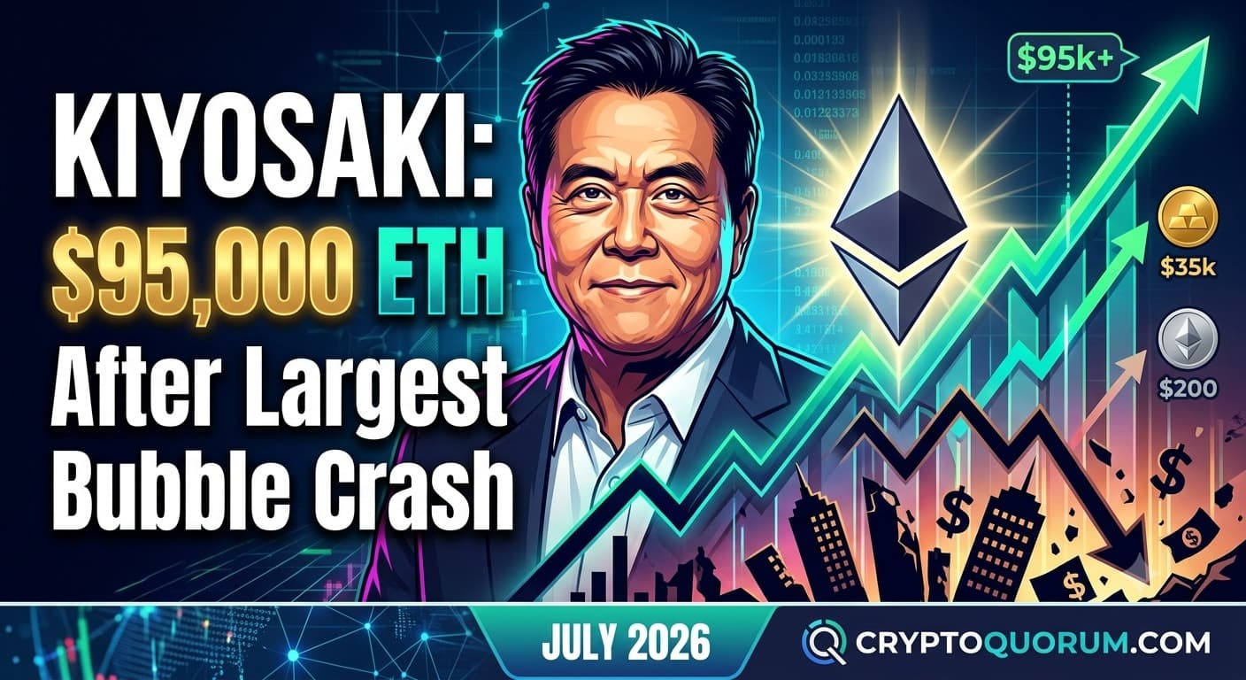 Robert Kiyosaki prediction banner stating Ethereum will reach 95,000 dollars after the largest bubble crash